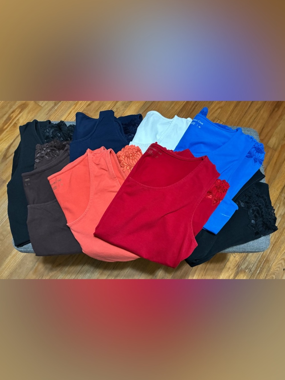 Set of (8) Coldwater Creek lace edged tank tops. Medium
